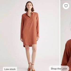 NWOT Quince Vintage Wash Tencel Roll Sleeve Tunic Dress in Terracotta